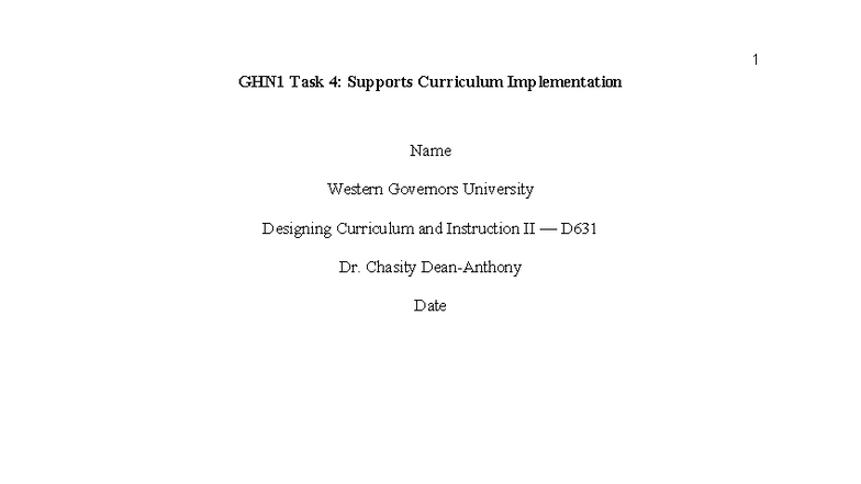 GHN1 Task 4: Curriculum Implementation Plan for HMH Into Reading - Studocu