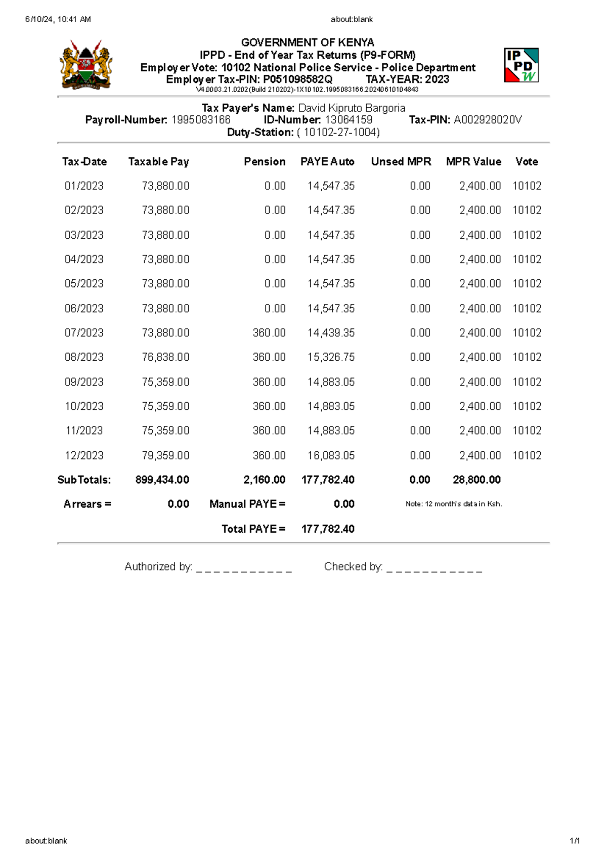 Kenya IPPD End of Year Tax Returns P9-Form for 2023 - Studocu