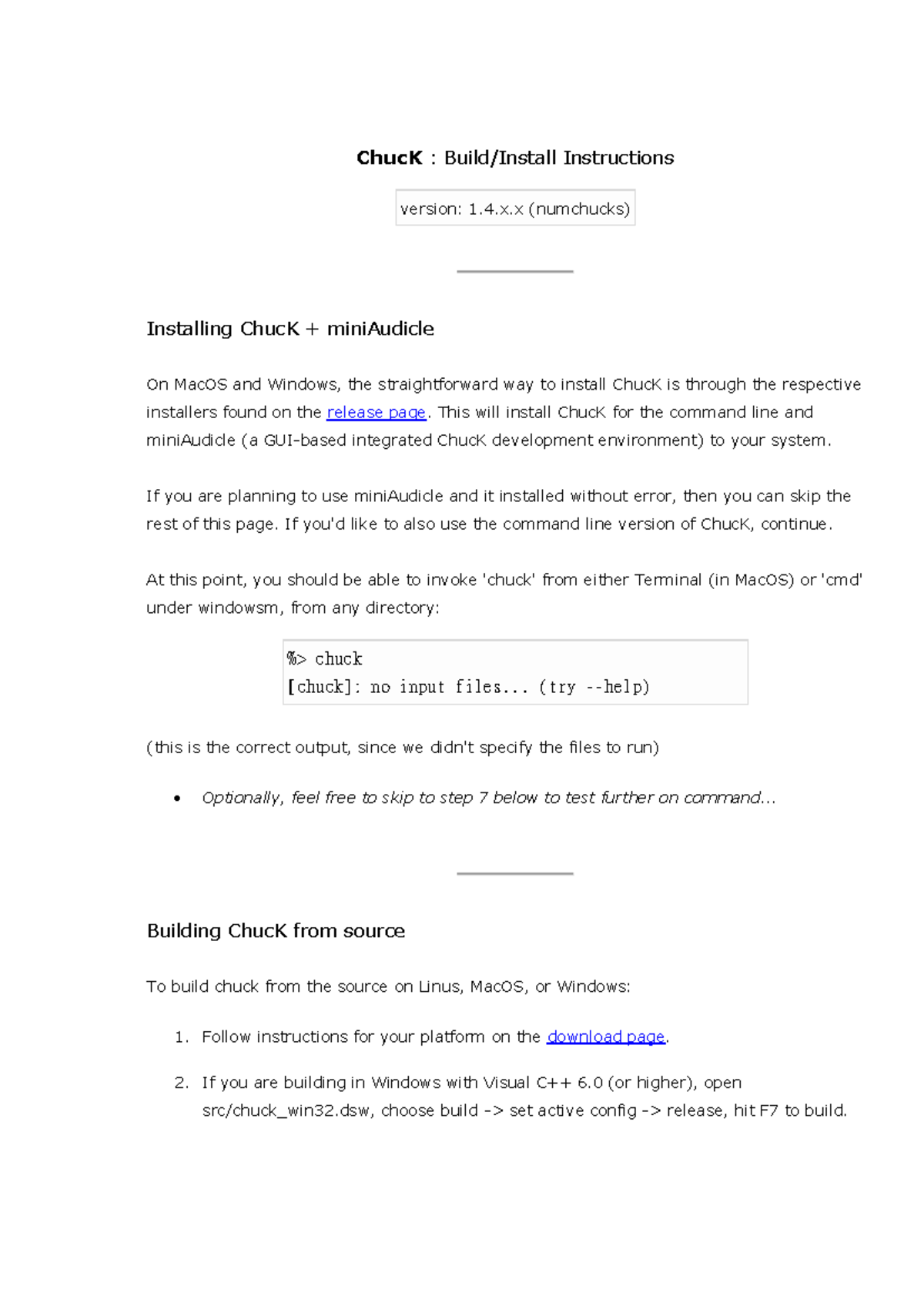 ChucK Build/Install Instructions for Version 1.4.x.x - Studocu