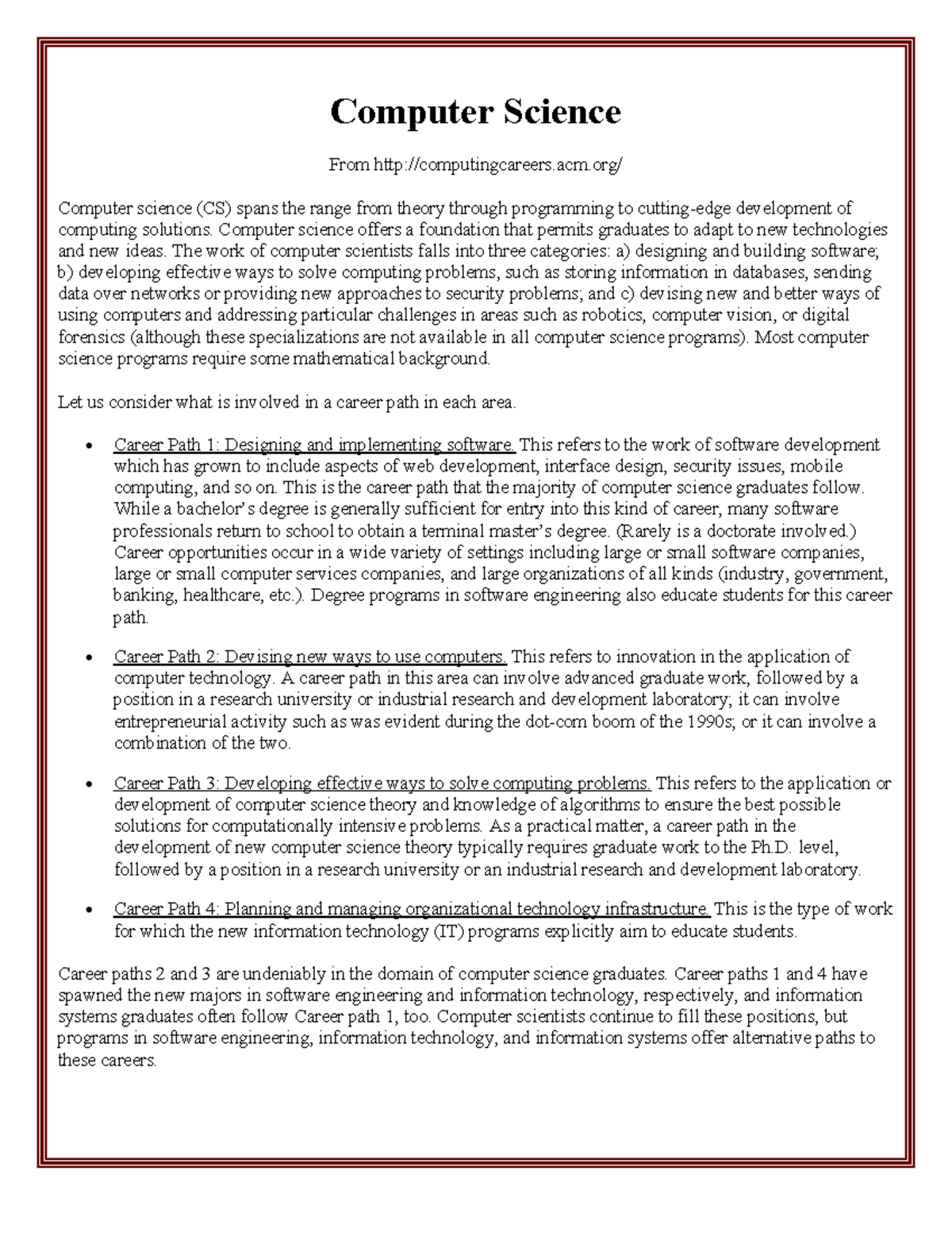CS 101: Understanding the Scope and Career Paths in Computer Science ...