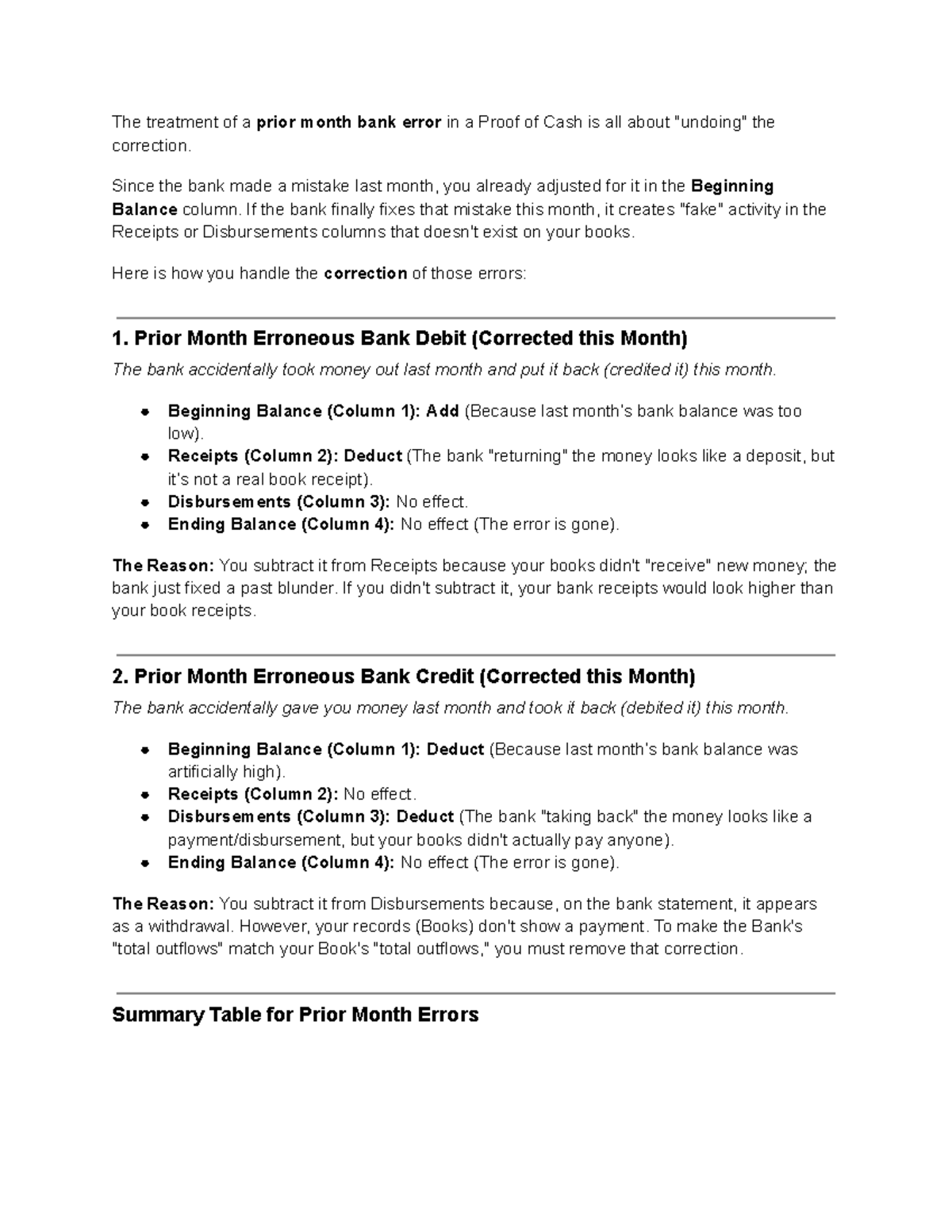 Bank Error Correction in Proof of Cash: Handling Prior Month ...