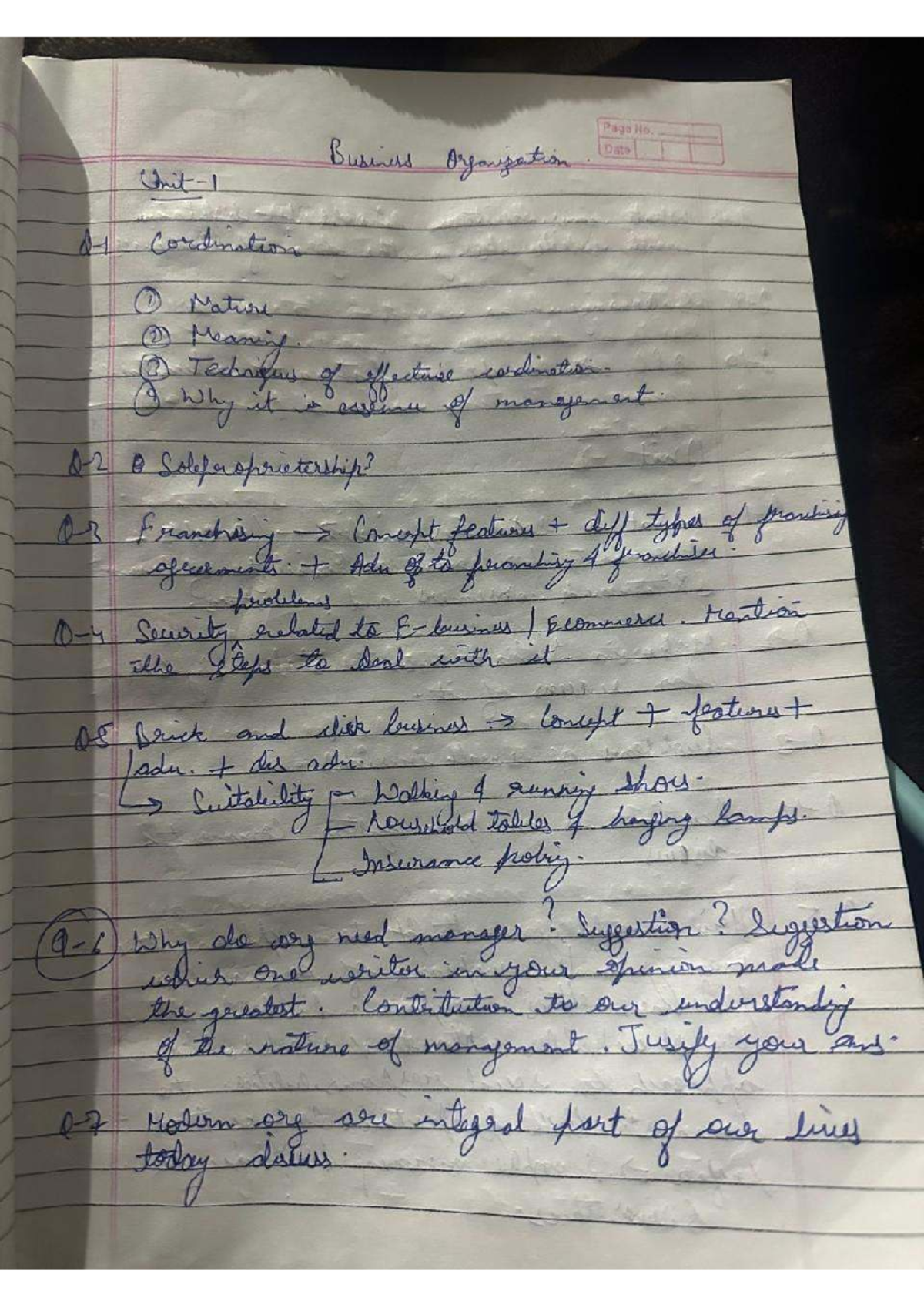 BCom - Handmade Notes on Business Organization & Management Concepts ...