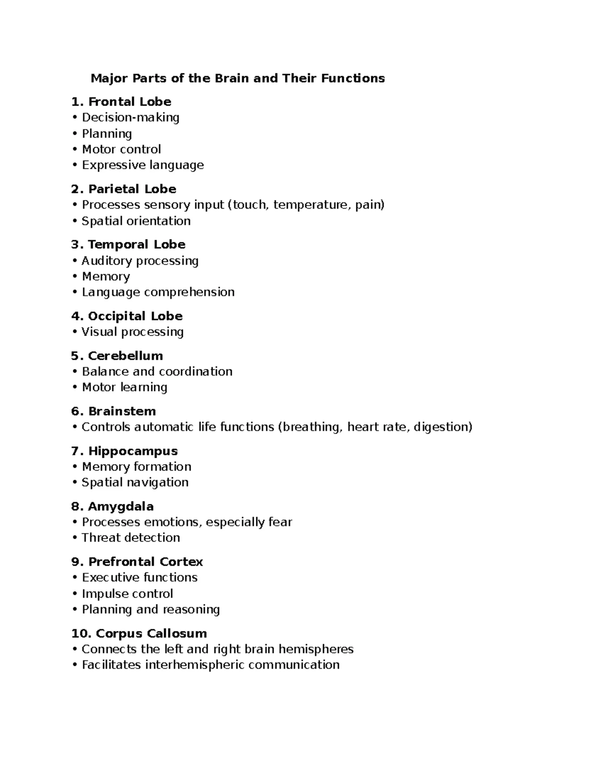 Brain Parts & Functions: Study Notes for Learning Science Principles ...