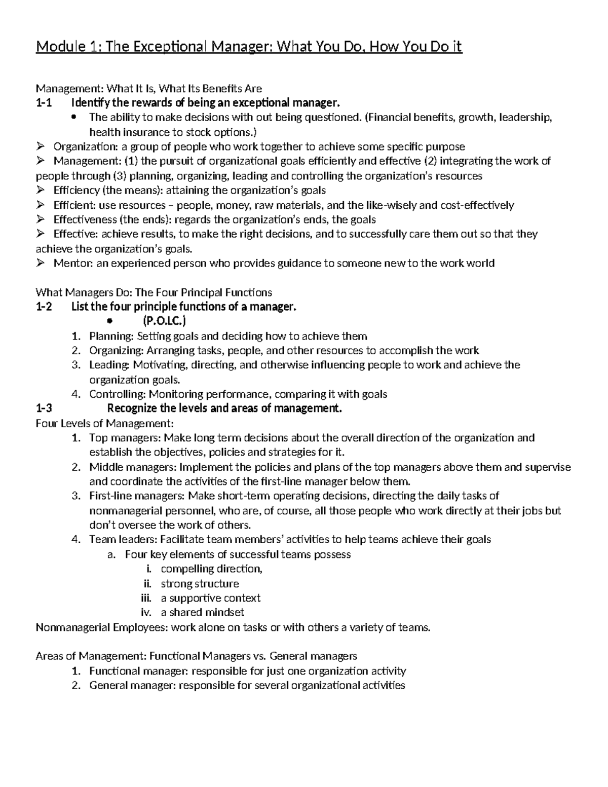 MGMT 320 Notes - CH 1 - Module 1: The Exceptional Manager: What You Do ...