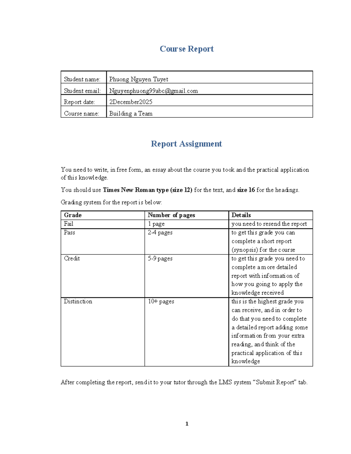 Building a Team Report (Course Code: BTM101) - Practical Applications ...