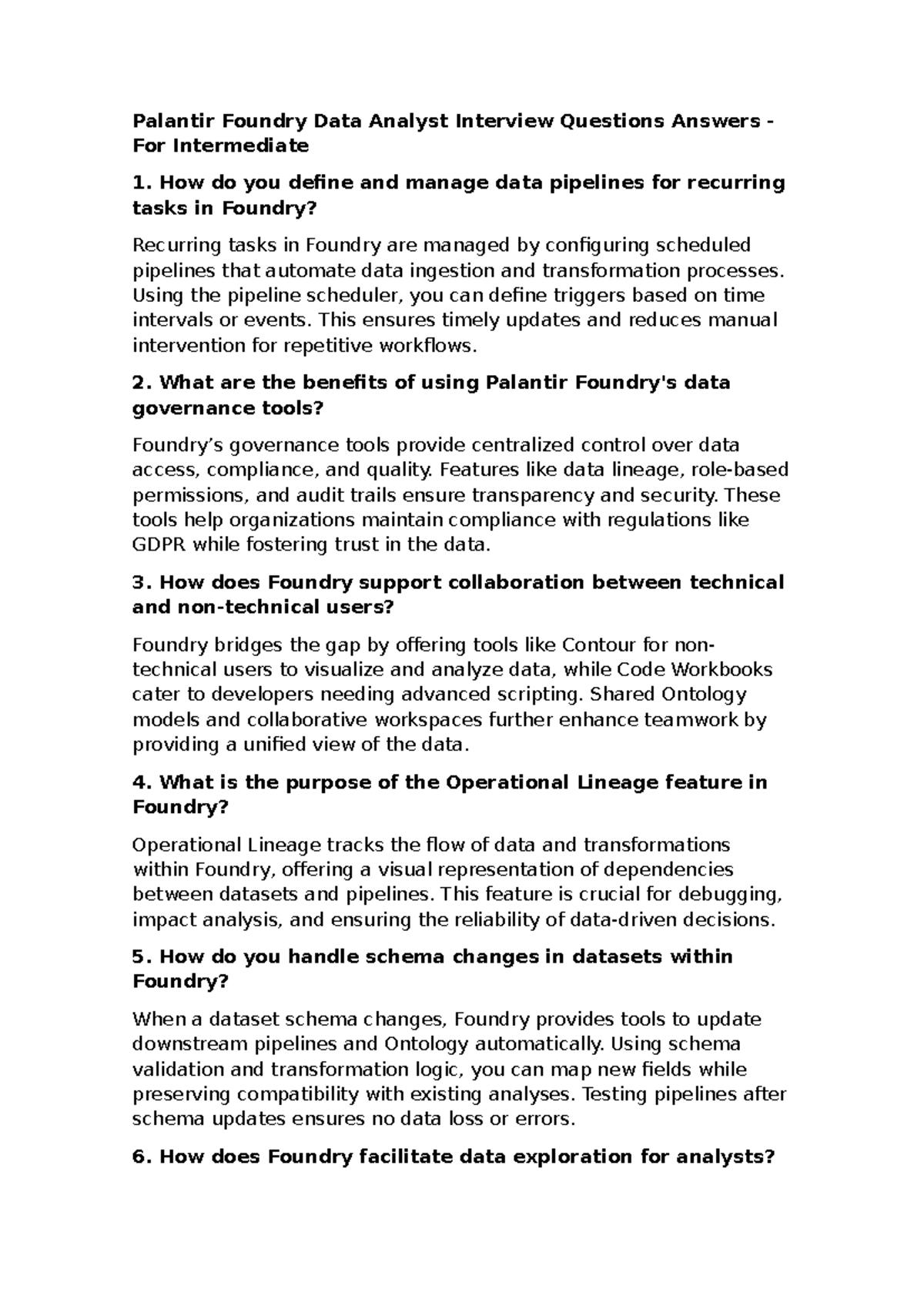 Palantir Foundry Data Analyst Interview Q&A for Intermediate Level ...