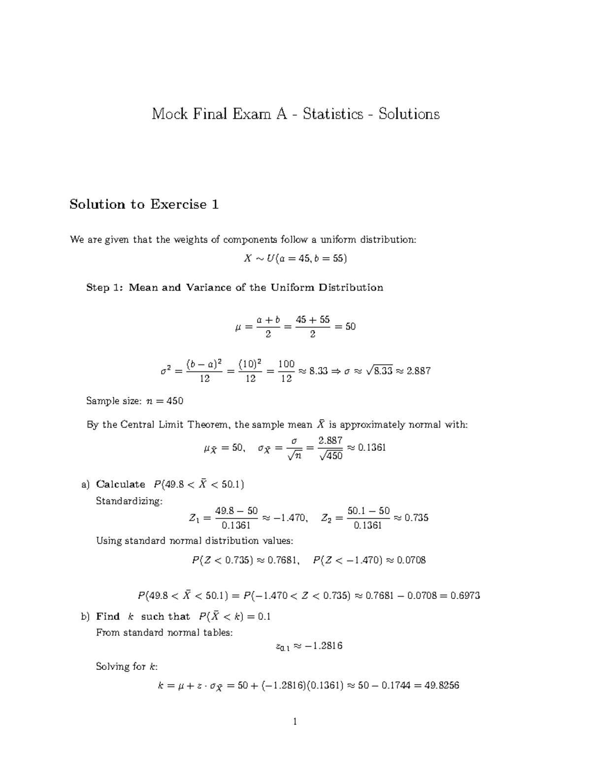 CUNEF University Statistics Mock Final Exam Solutions - Studocu