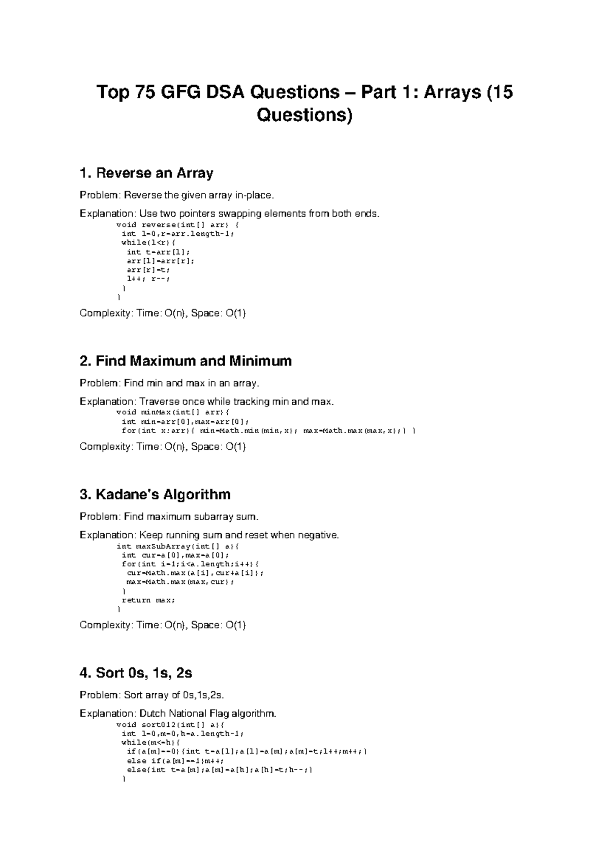DSA 75 Questions Part 1: Arrays - Key Problems & Solutions - Studocu