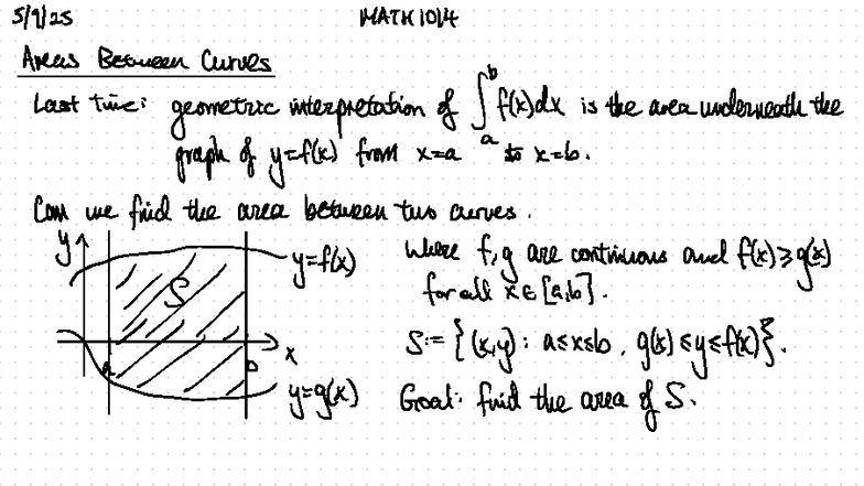 MATH 1914 Lecture Notes: Area Between Curves Analysis - Studocu