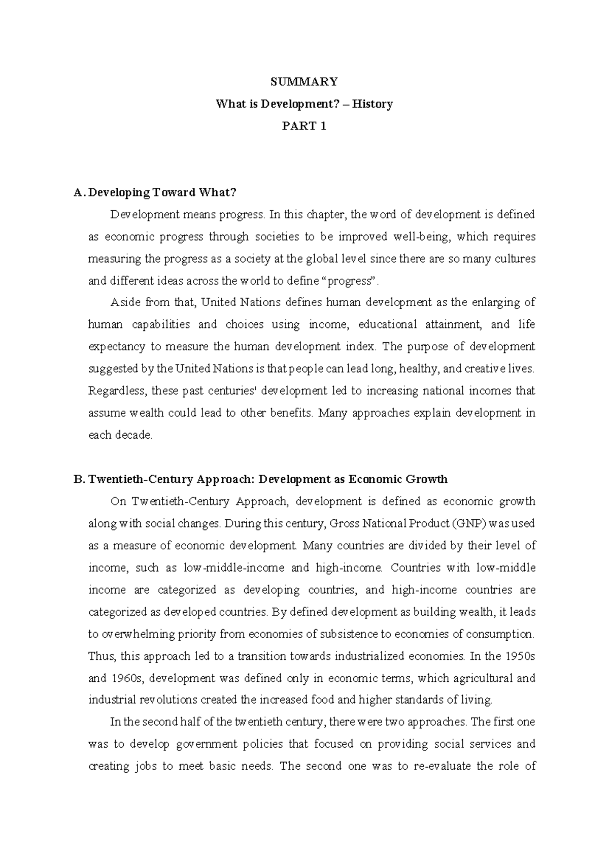 Global Issues - What is Development History Summary 1 - SUMMARY What is ...