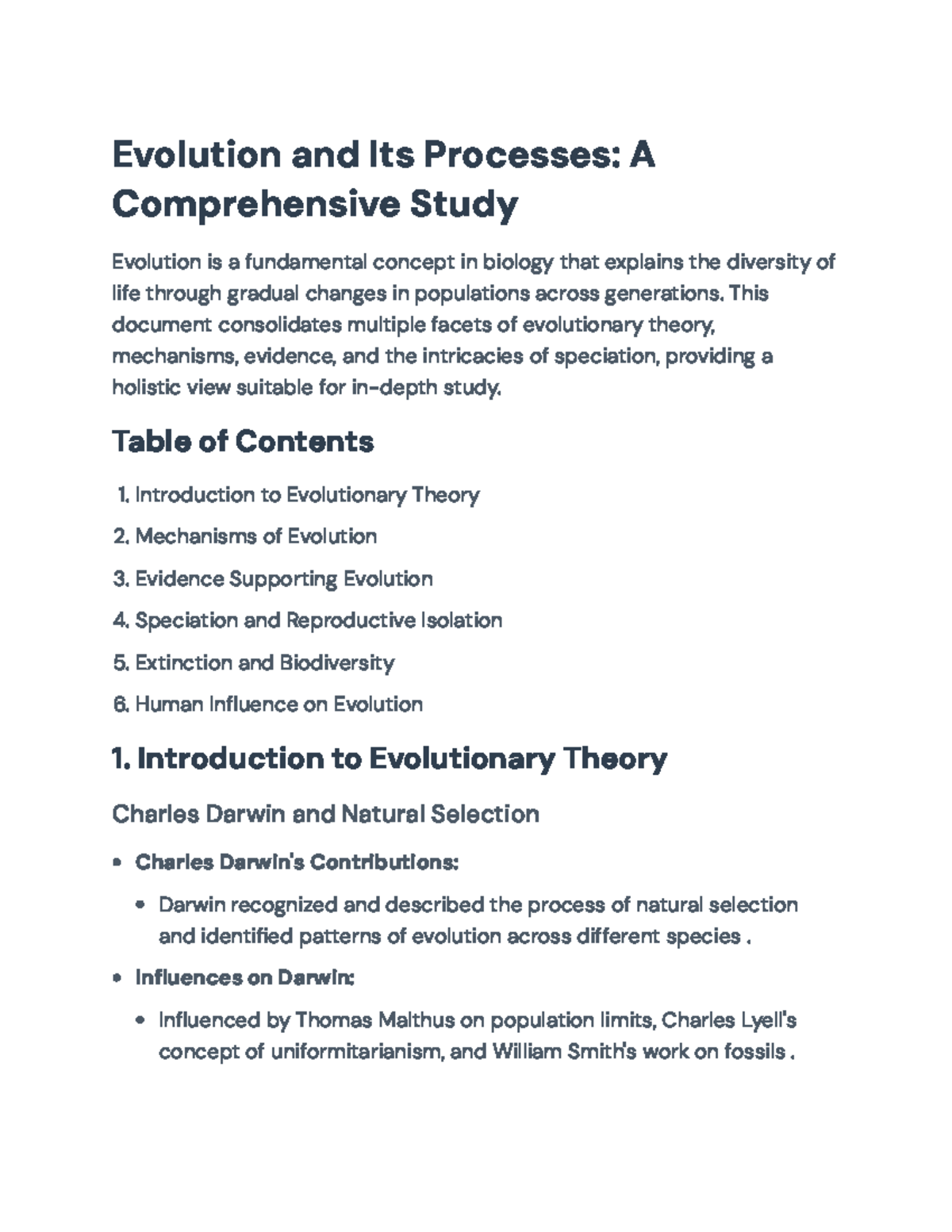 Comprehensive Study of Evolutionary Theory and Mechanisms: BIOL 101 ...