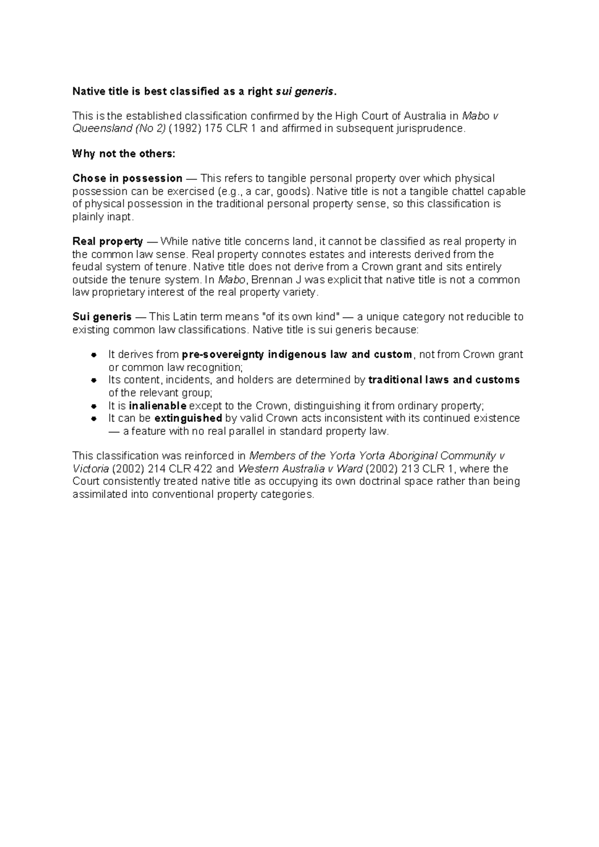 Native Title Classification: Sui Generis Rights Explained - Studocu