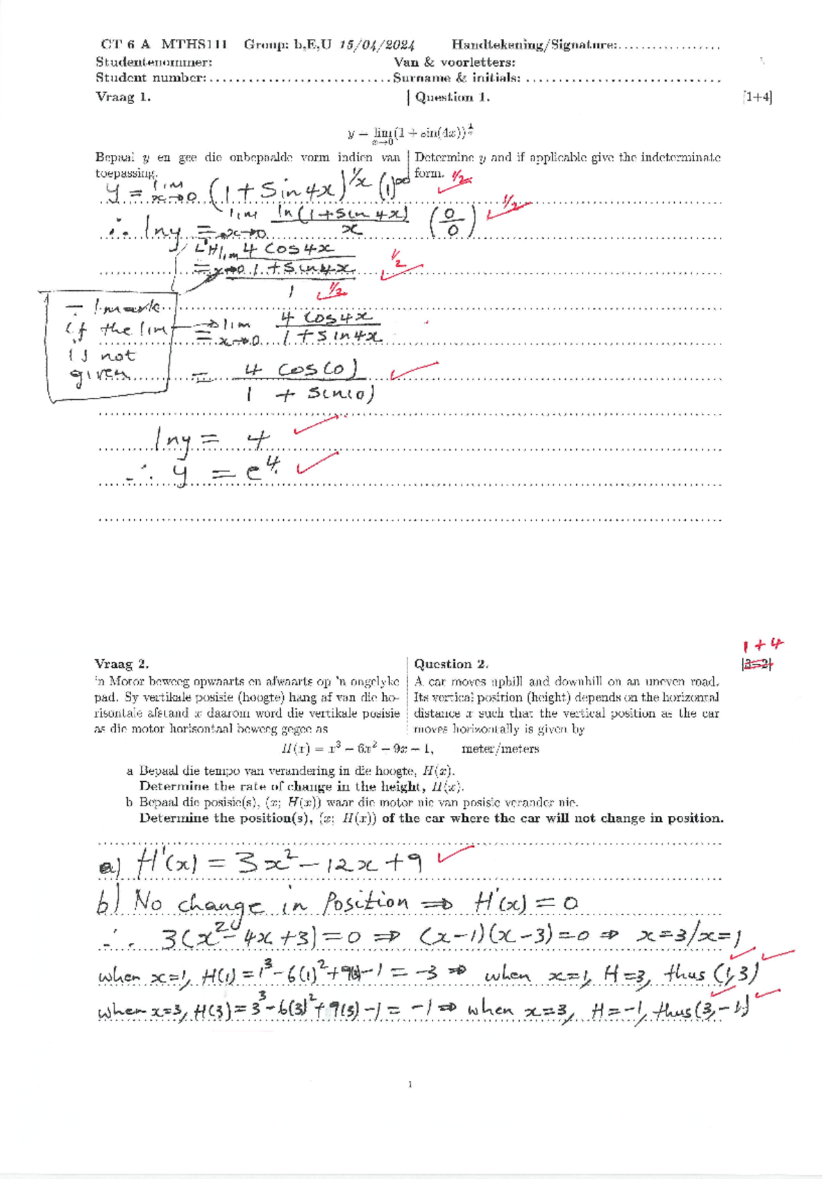 MTHS111 Final Exam Memo 2024 - Studocu