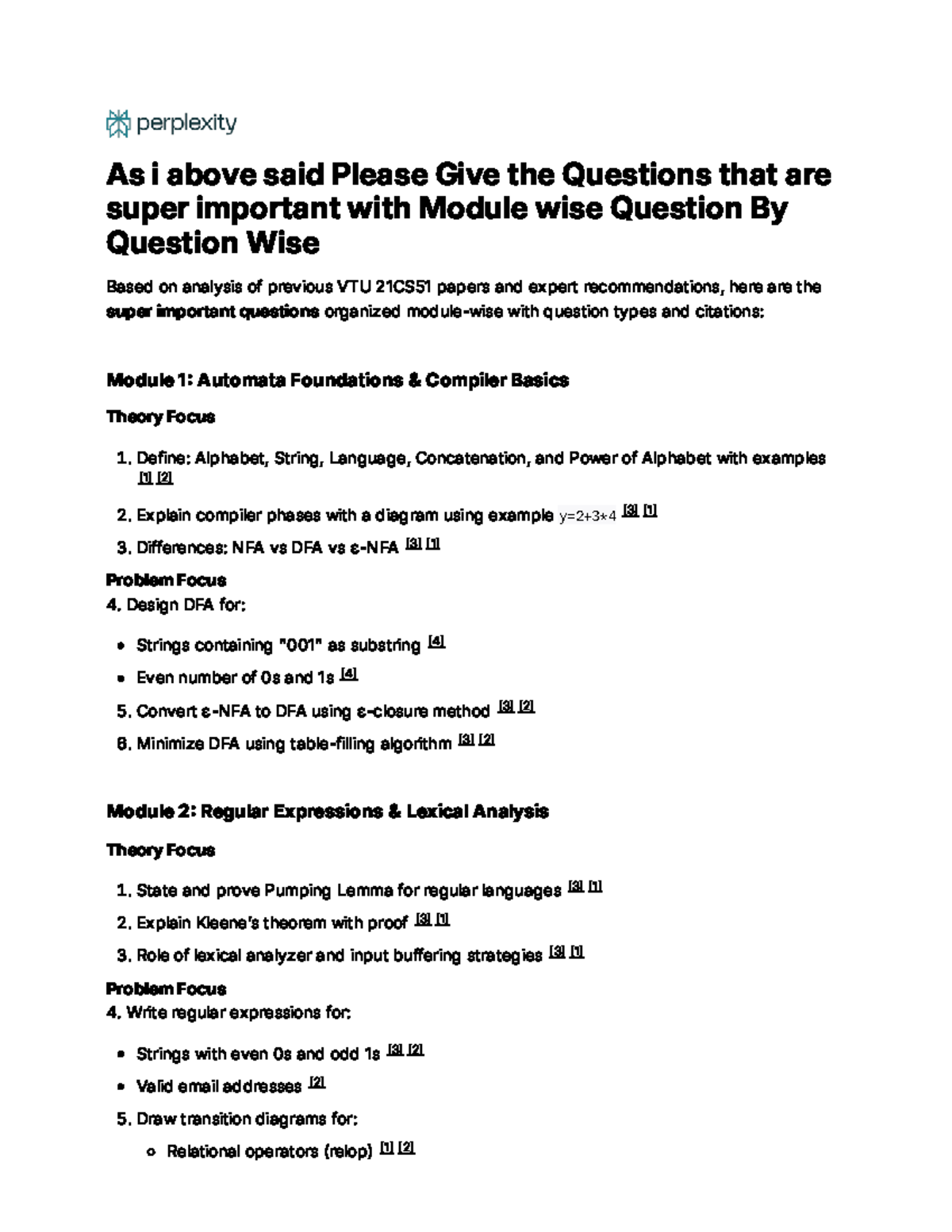 VTU 21CS51 Important Questions by Module: Compiler Design & Theory ...