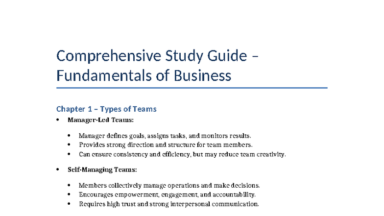Fundamentals of Business Study Guide: Comprehensive Overview of Key ...