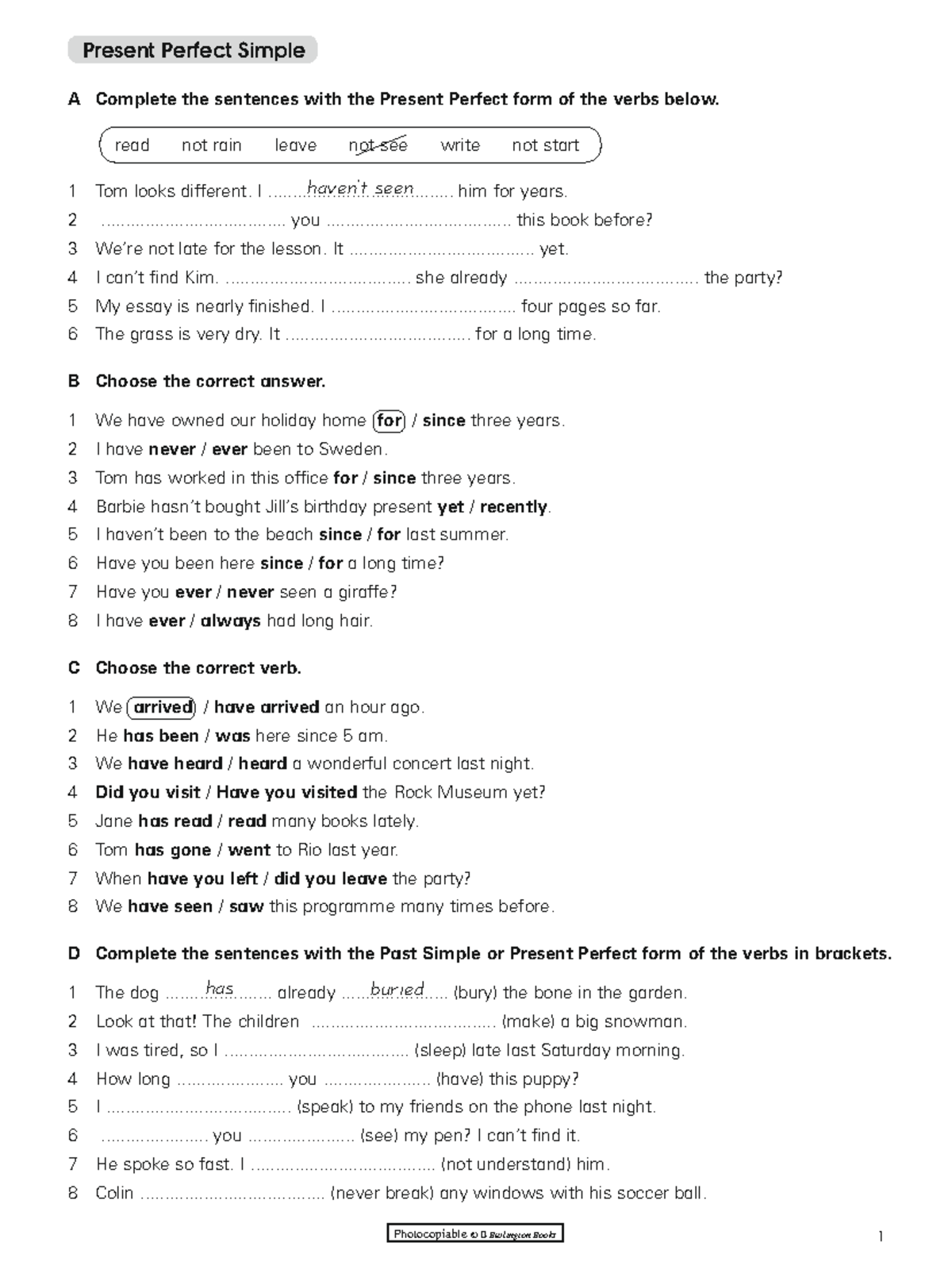Grammar Lesson: Present Perfect Simple (Course Code: 18852) - Studocu