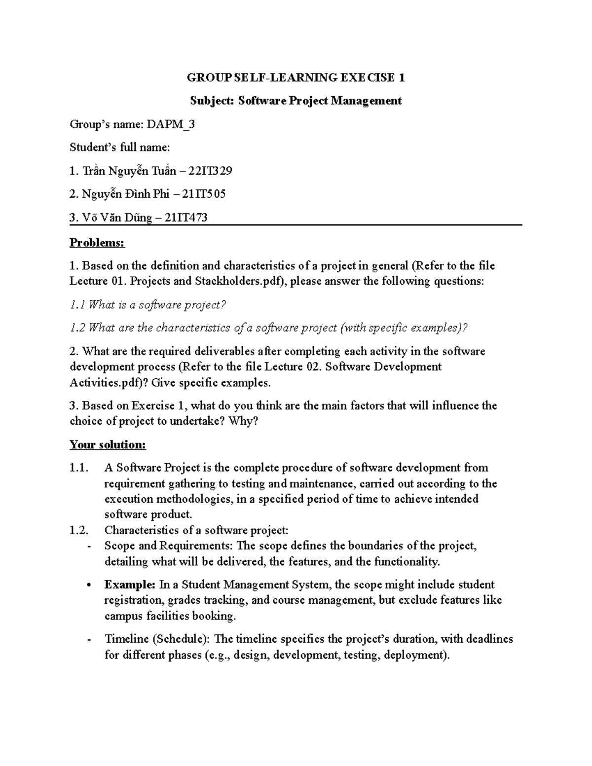 Group Self-Learning Exercise 1: Software Project Management Analysis ...
