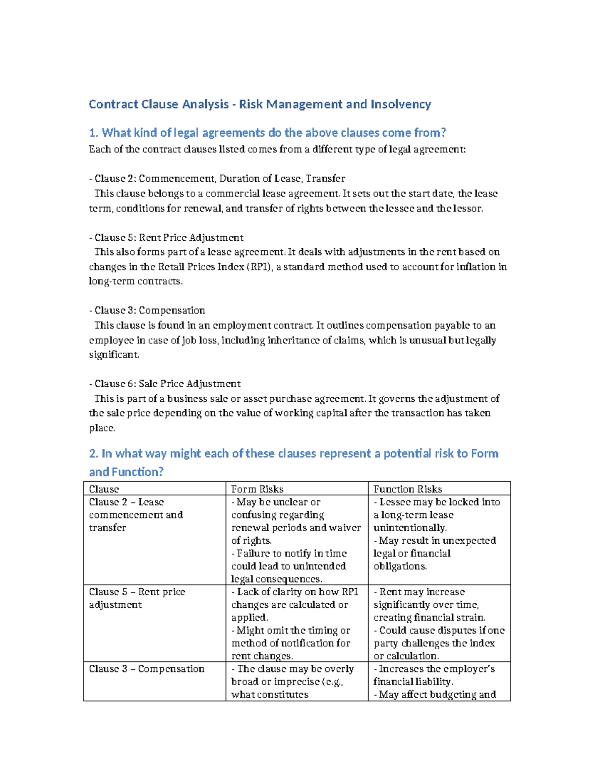 Contract Clause Risk Analysis: Legal Agreements & Implications - Studocu