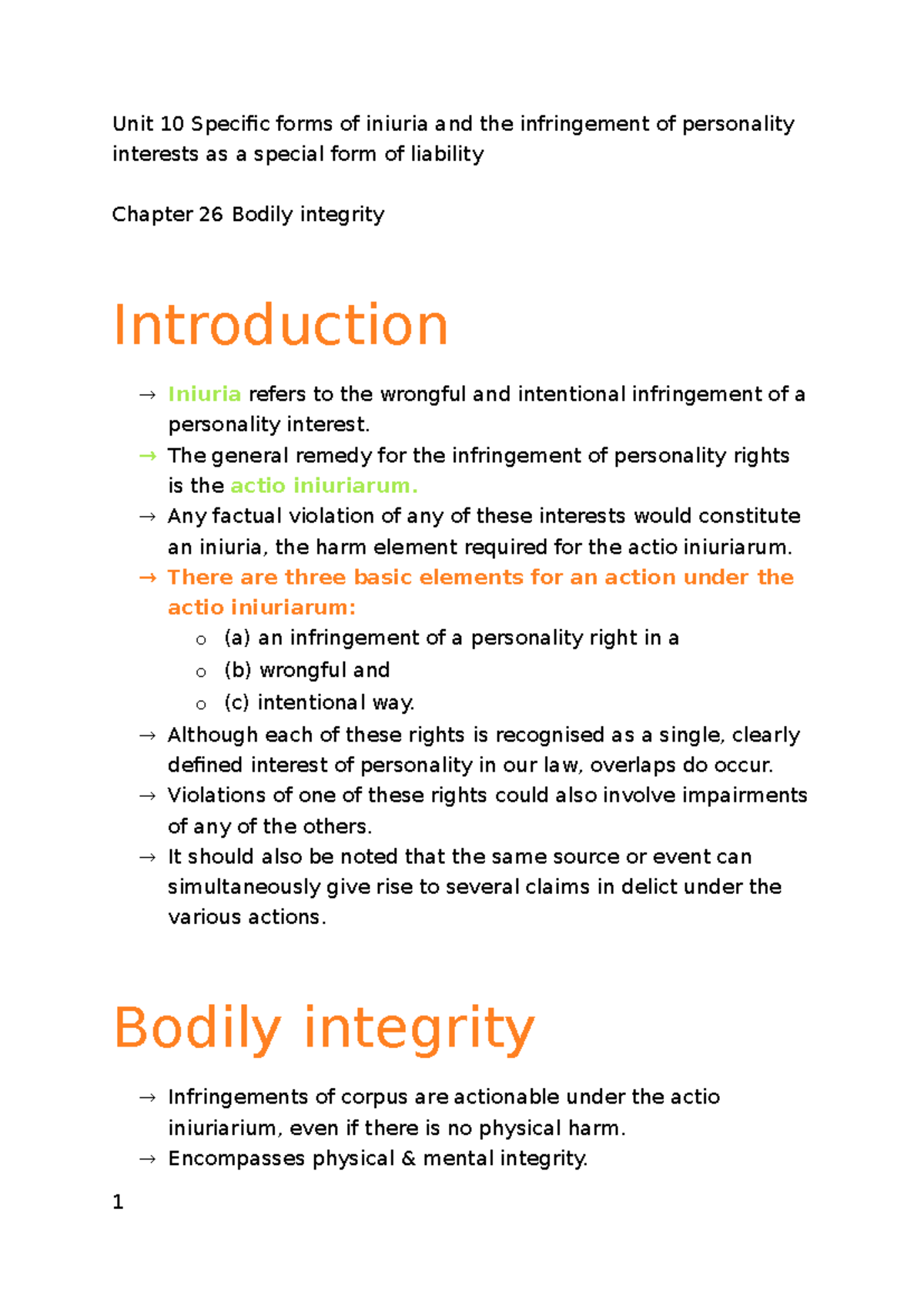 Unit 10 - Summary of Iniuria and Personality Rights in Law - Studocu
