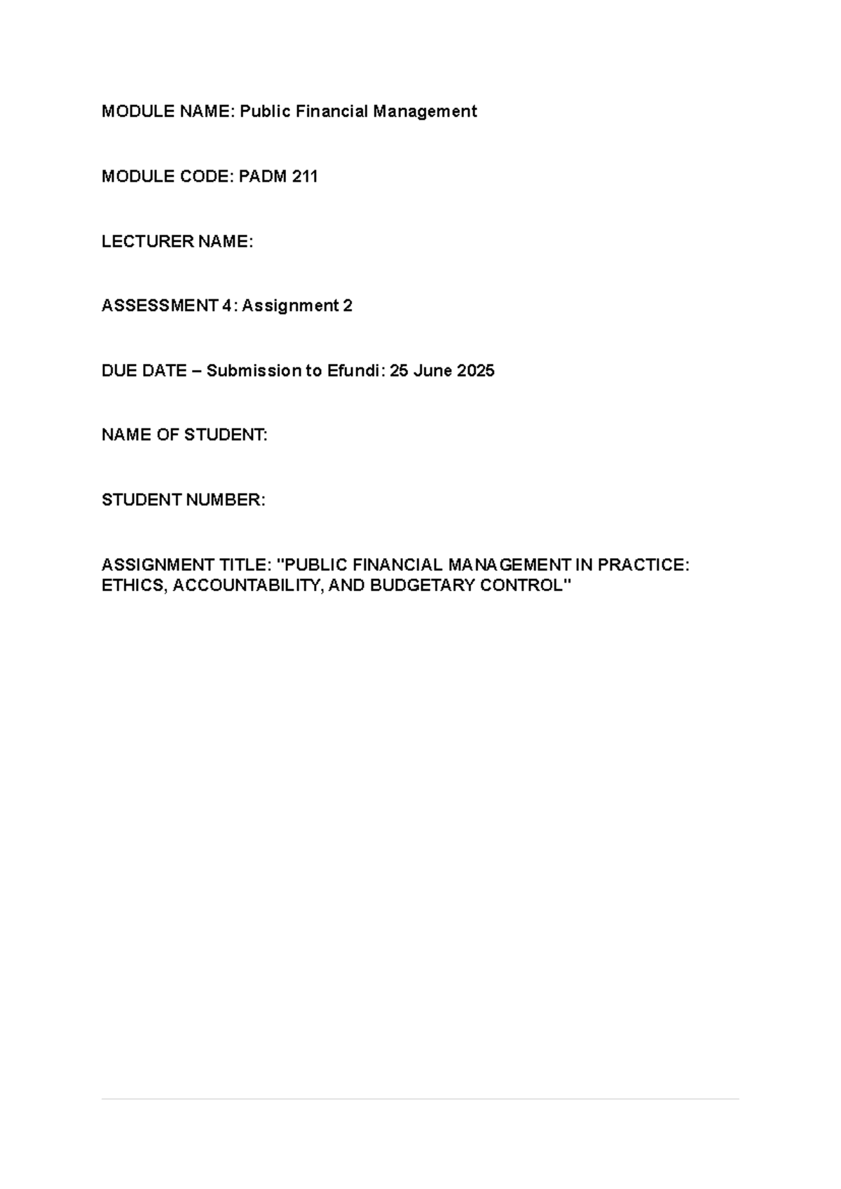 PADM 211: Financial Management in Practice - Ethics & Accountability ...