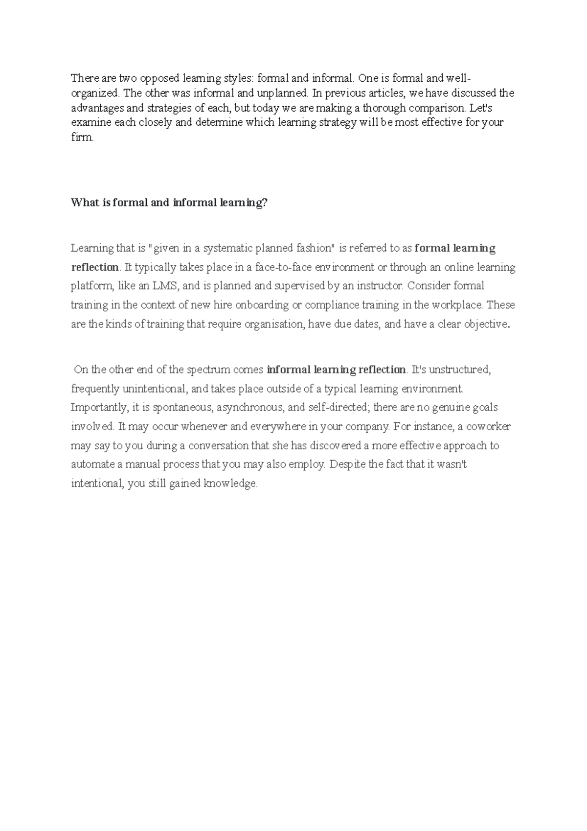Comparative Reflections on Formal vs Informal Learning Strategies - Studocu