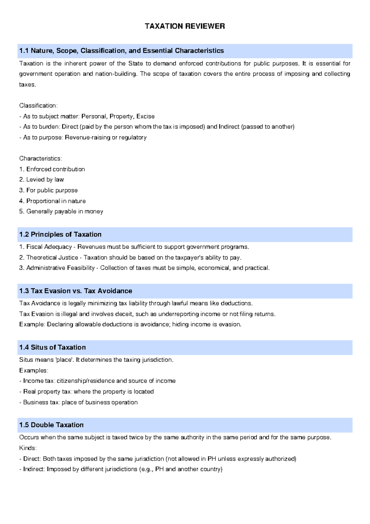 TAX 101: Comprehensive Taxation Reviewer on Nature, Scope, and ...