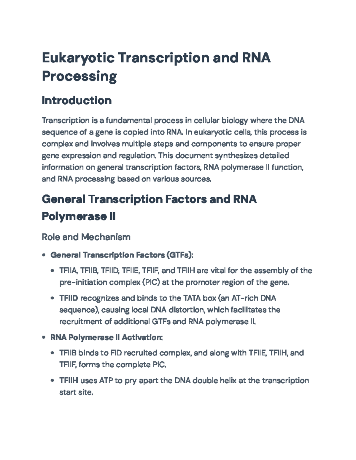 Eukaryotic Transcription and RNA Processing Overview (Bio 101 ...