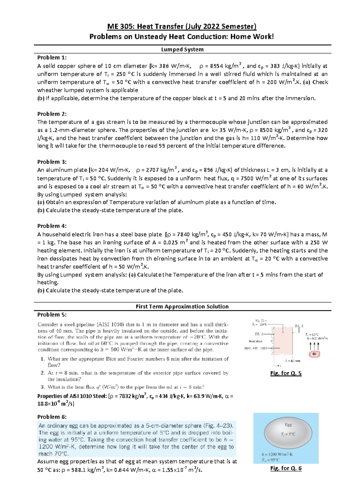 Unsteady Heat Conduction Problems - ME 305 Final Exam July 2023 - Studocu