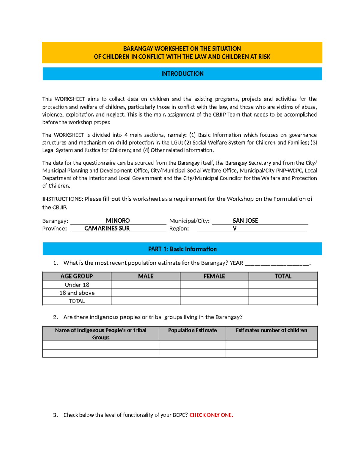 Data-collection - DATA COLLECTION FOR CICL AND CAR - This WORKSHEET ...