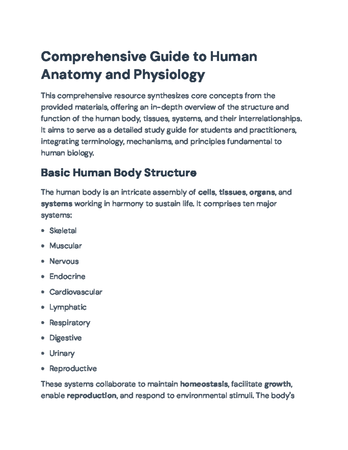 Comprehensive Study Guide for Human Anatomy and Physiology 101 - Studocu