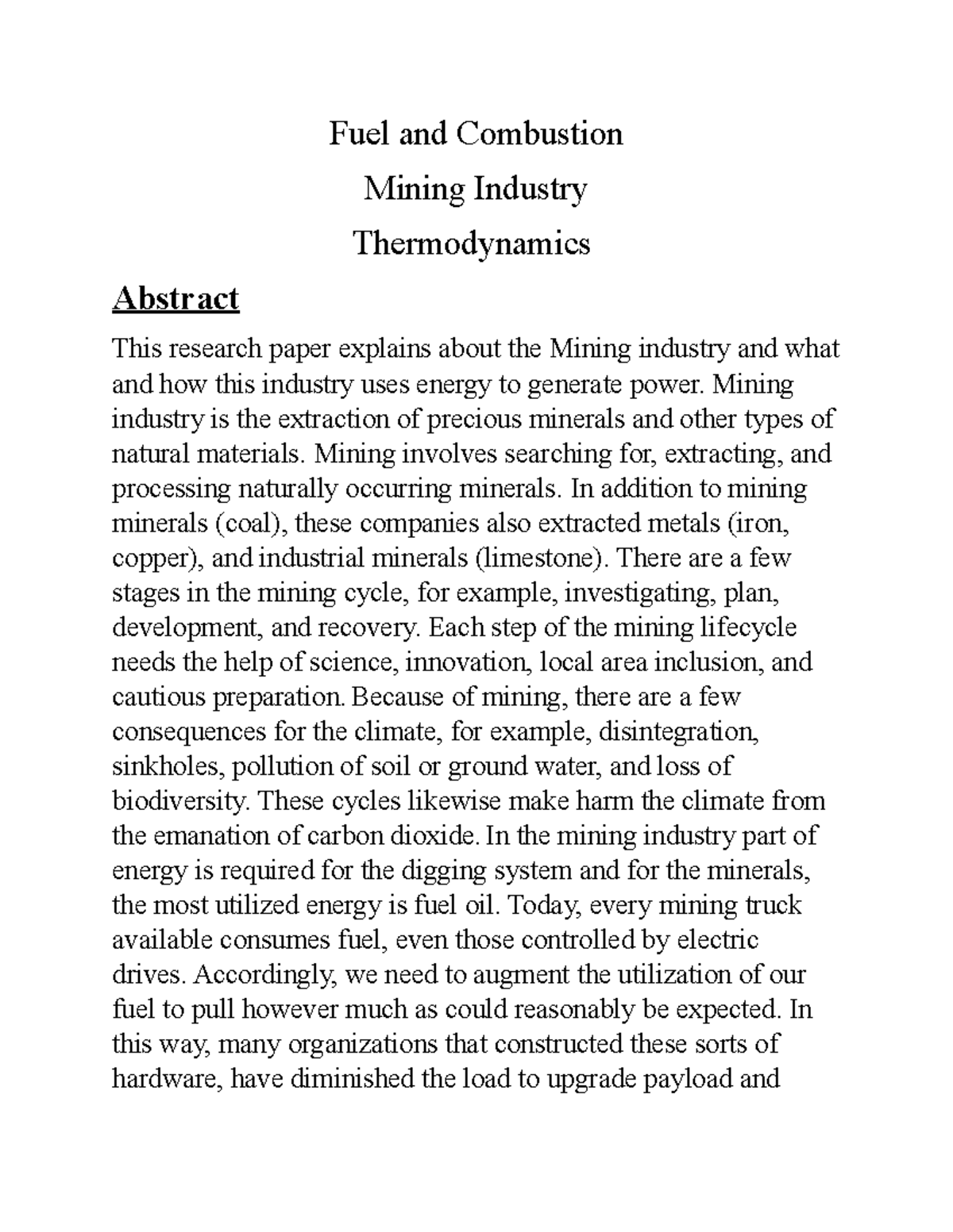Fuel and Combustion abstract - Fuel and Combustion Mining Industry ...