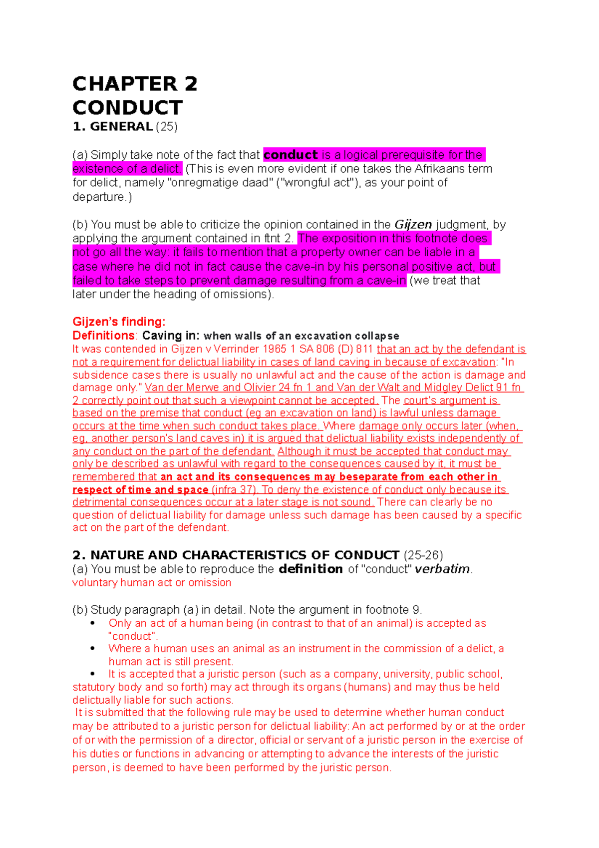 Lecture Notes on Conduct, Wrongfulness, and Fault Analysis - Studocu