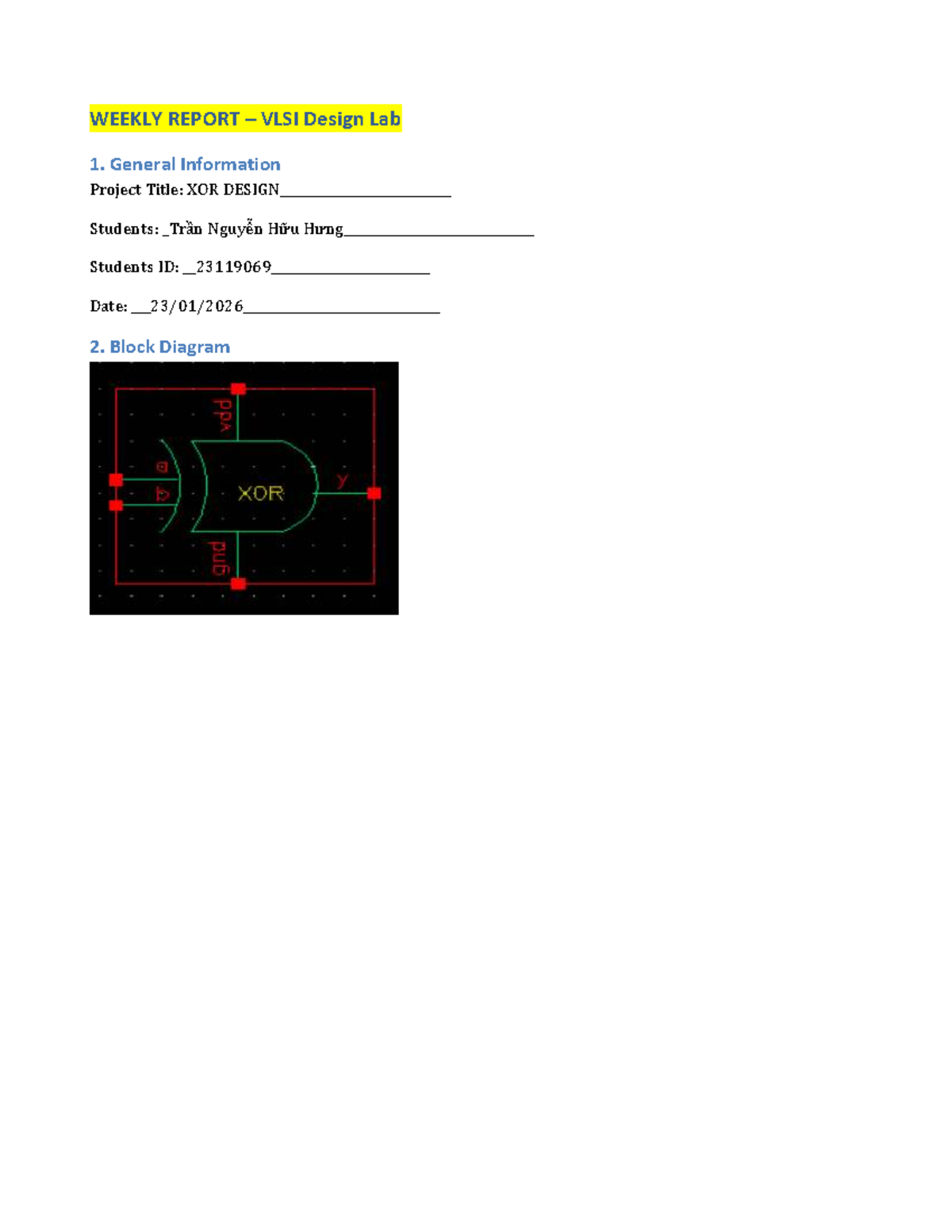 WEEKLY REPORT VLSI Design Lab: XOR Circuit Analysis - Studocu