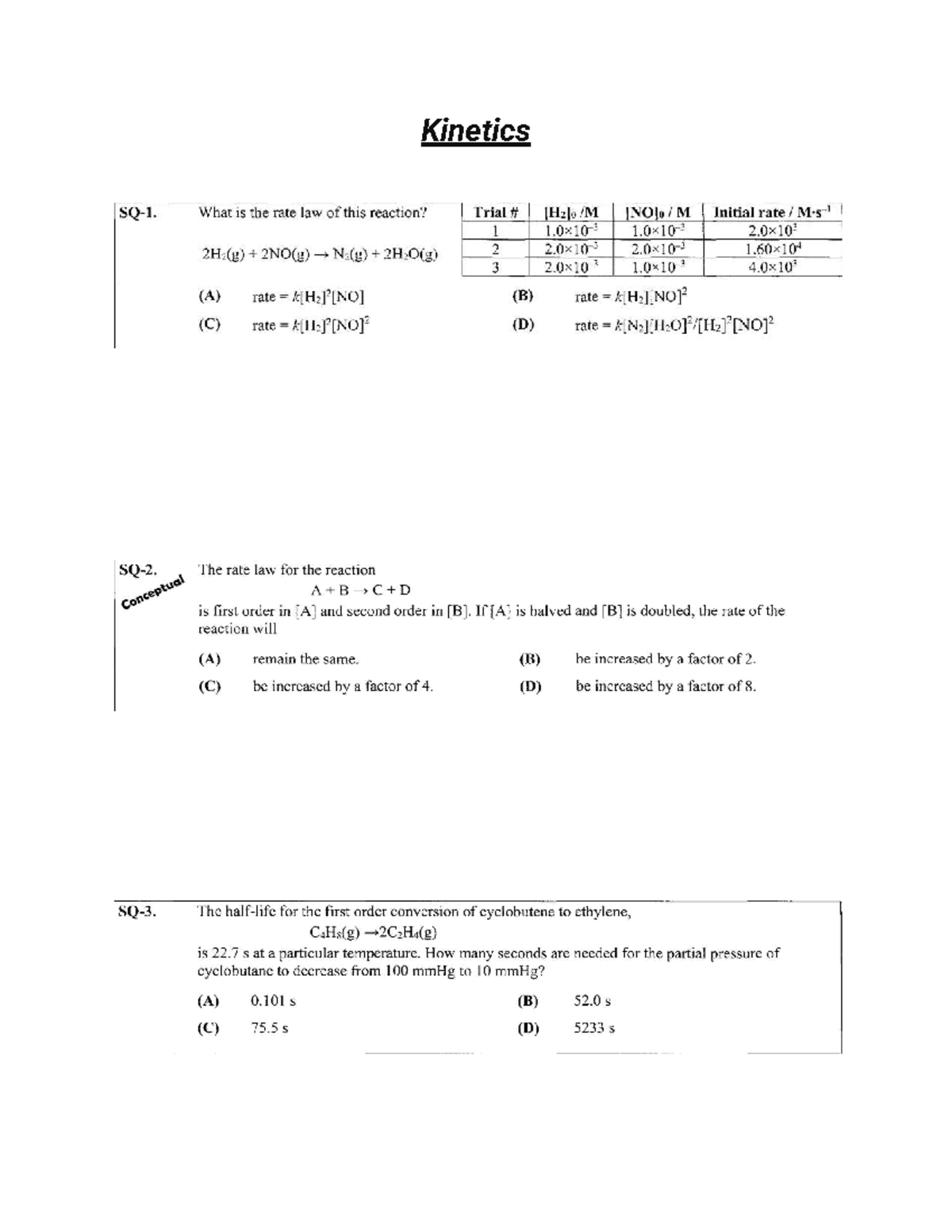 Kinetics ACS Practice Questions: Rate Laws and Reaction Orders - Studocu