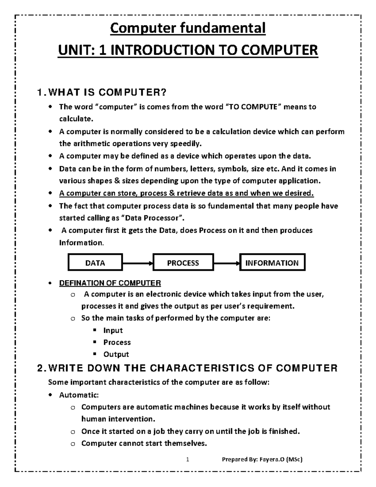 Computer fundamental - lecture note - Computer fundamental UNIT: 1 ...