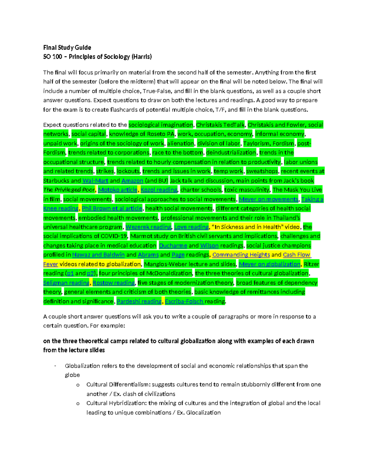 SO100 Final Exam Study Guide: Key Topics in Sociology - Studocu