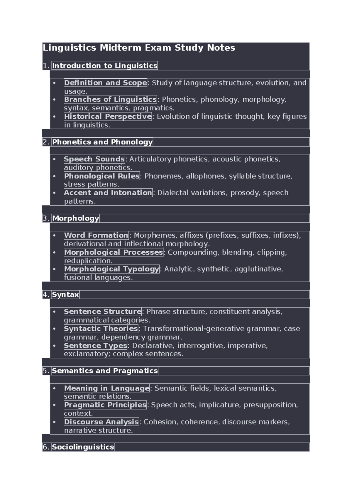 Linguistics 101: Comprehensive Midterm Exam Study Notes - Studocu