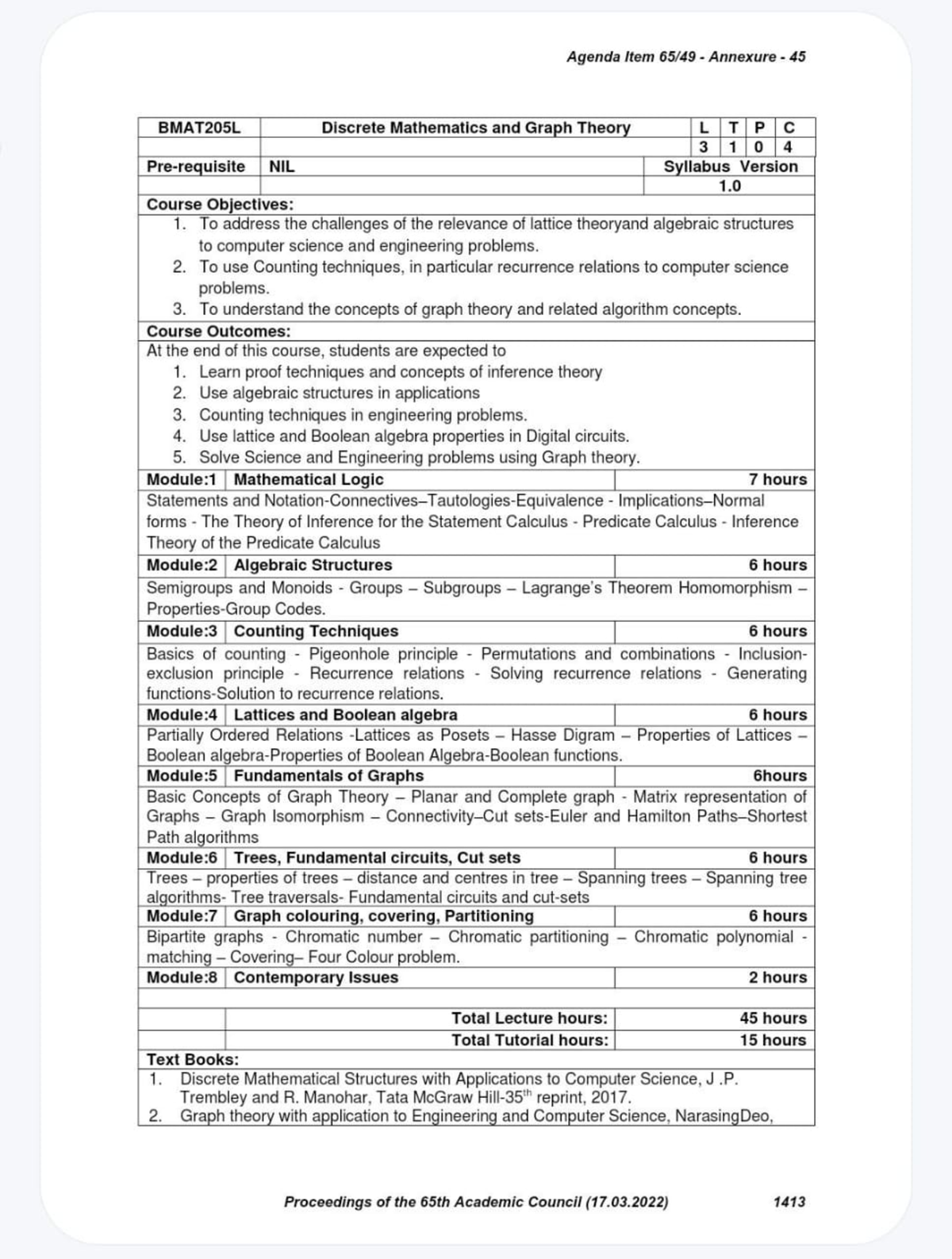 BMAT205L Discrete Mathematics & Graph Theory Course Syllabus - Studocu