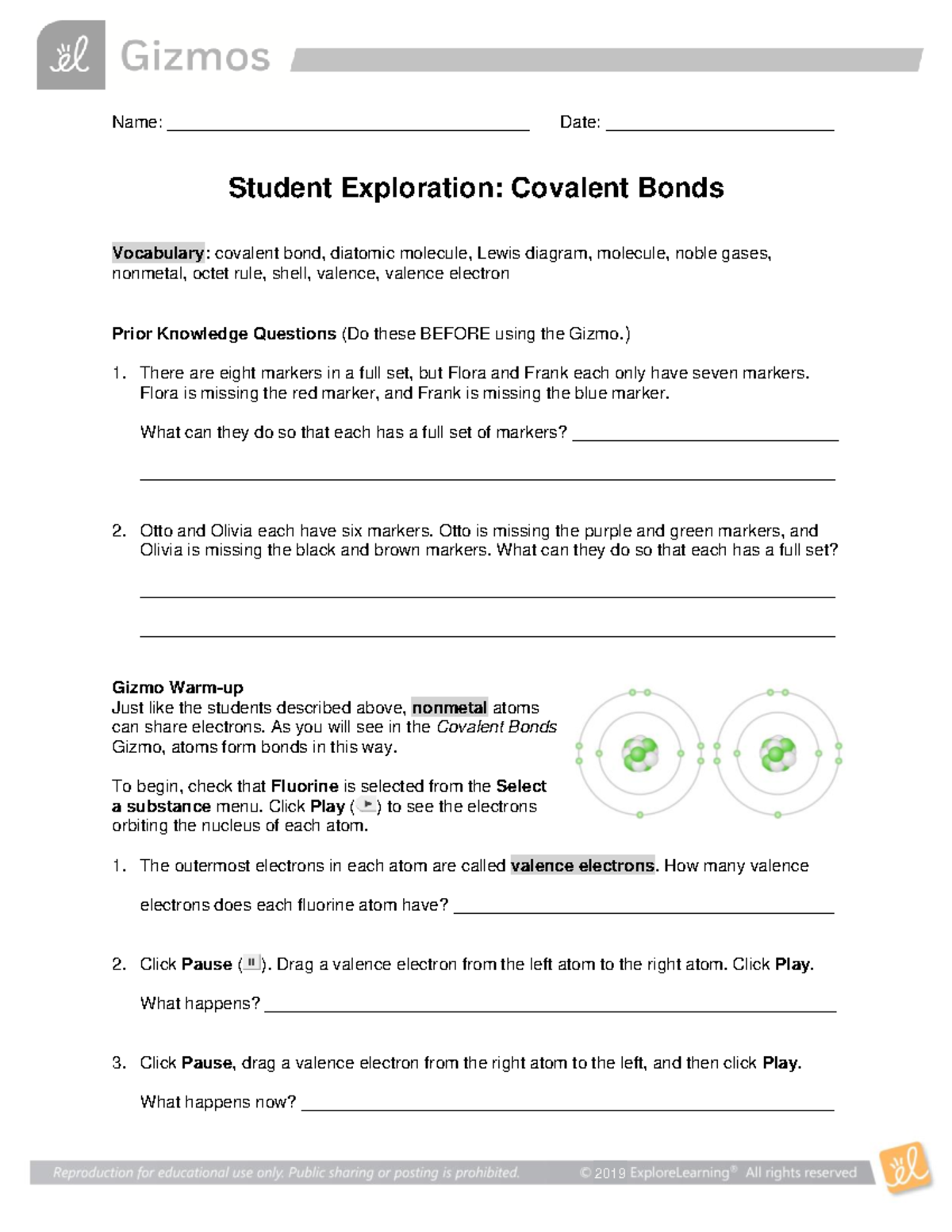 Covalent Bonds Exploration SE - Key Concepts & Activities - Studocu