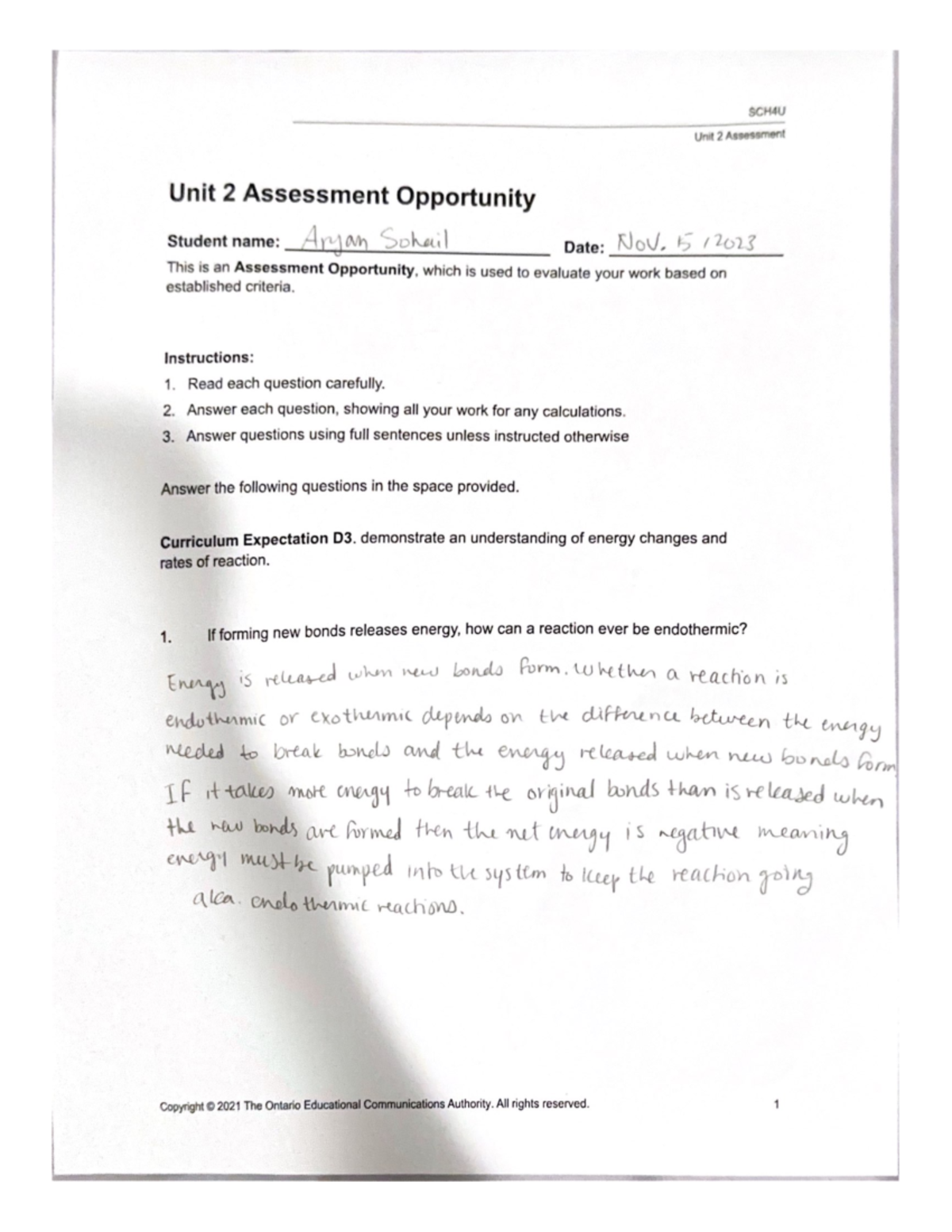 Grade 12 Chemistry - Unit 2 Assessment Assignment - Studocu