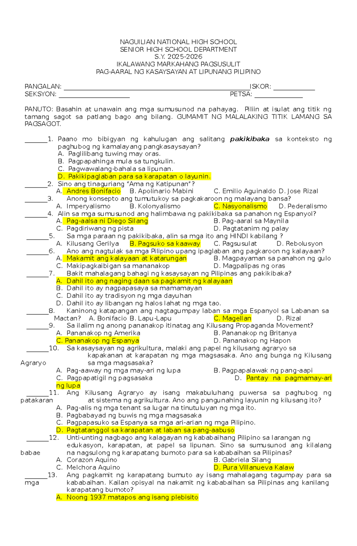 Kasaysayan TQ S.Y. 2023-2024: Ikalawang Markahang Pagsusulit - Document Preview