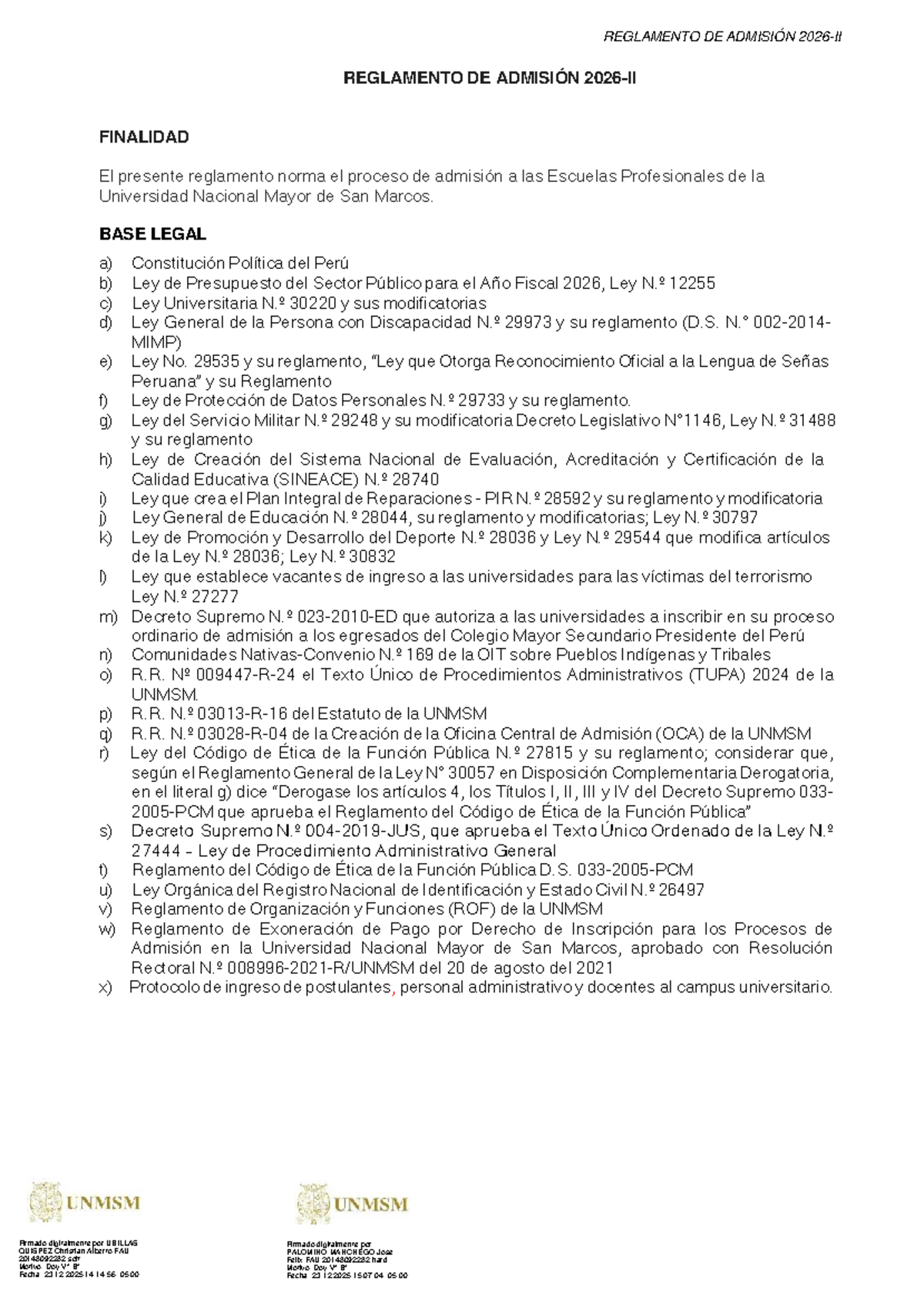 Reglamento de Admisión UNMSM 2026-II: Proceso y Normativas - Document Preview