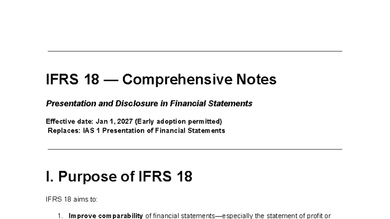 # IFRS 18 Comprehensive Notes on Presentation & Disclosure in FS - Studocu
