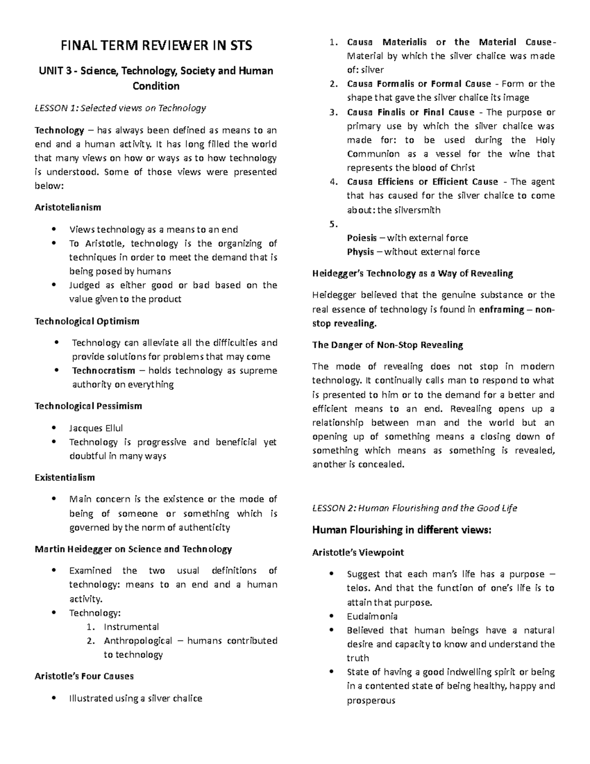 Final Term Reviewer in STS: Technology, Ethics, and Human Flourishing ...