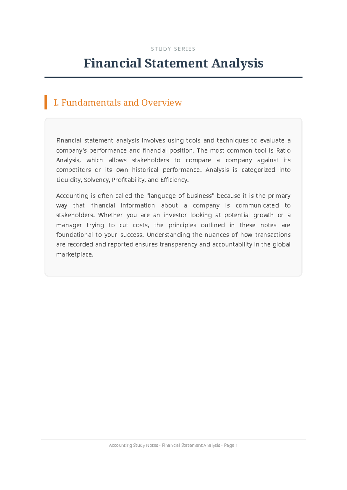 Financial Statement Analysis I: Fundamentals & Key Ratios - Studocu
