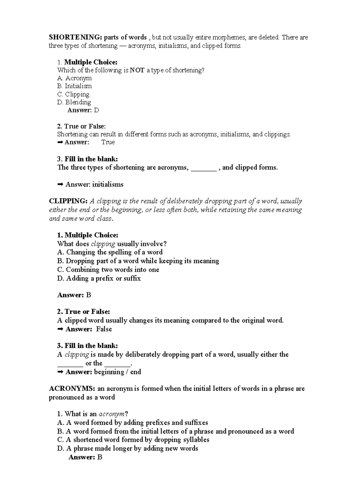 Shortening: Types and Examples of Acronyms, Initialisms, and Clippings ...