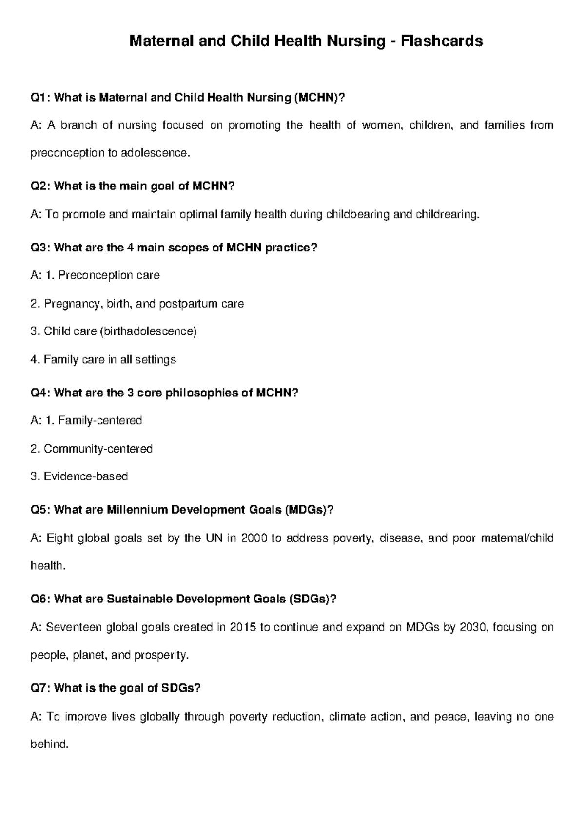 MCHN Flashcards: Key Concepts in Maternal and Child Health Nursing ...