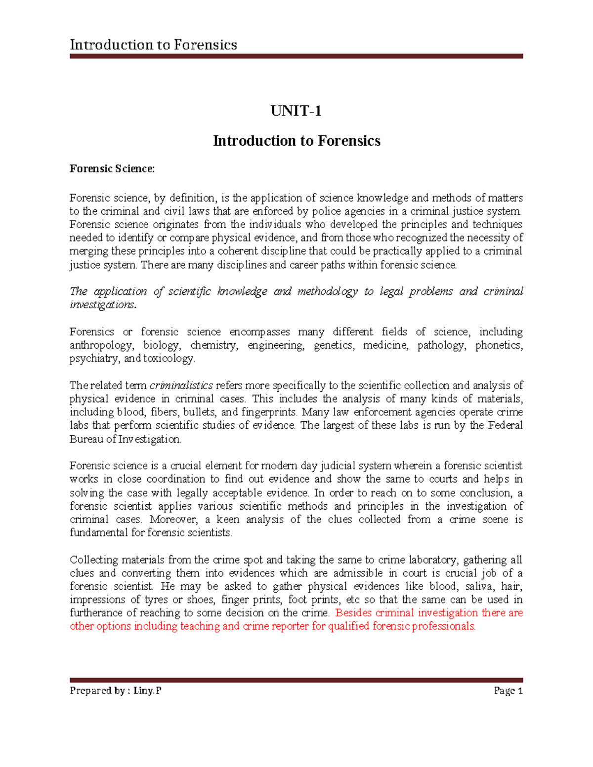 Forensic Science Overview: Key Concepts and Applications (FS101) - Studocu
