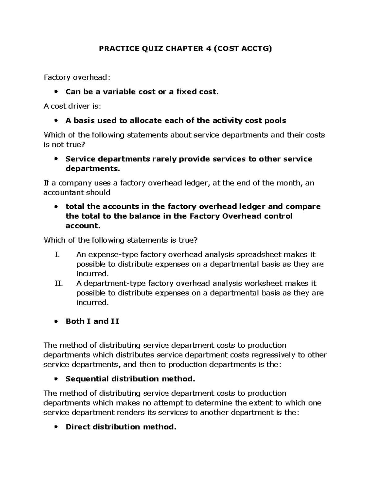 Practice QUIZ: Cost Accounting Insights from Chapter 4 - Studocu