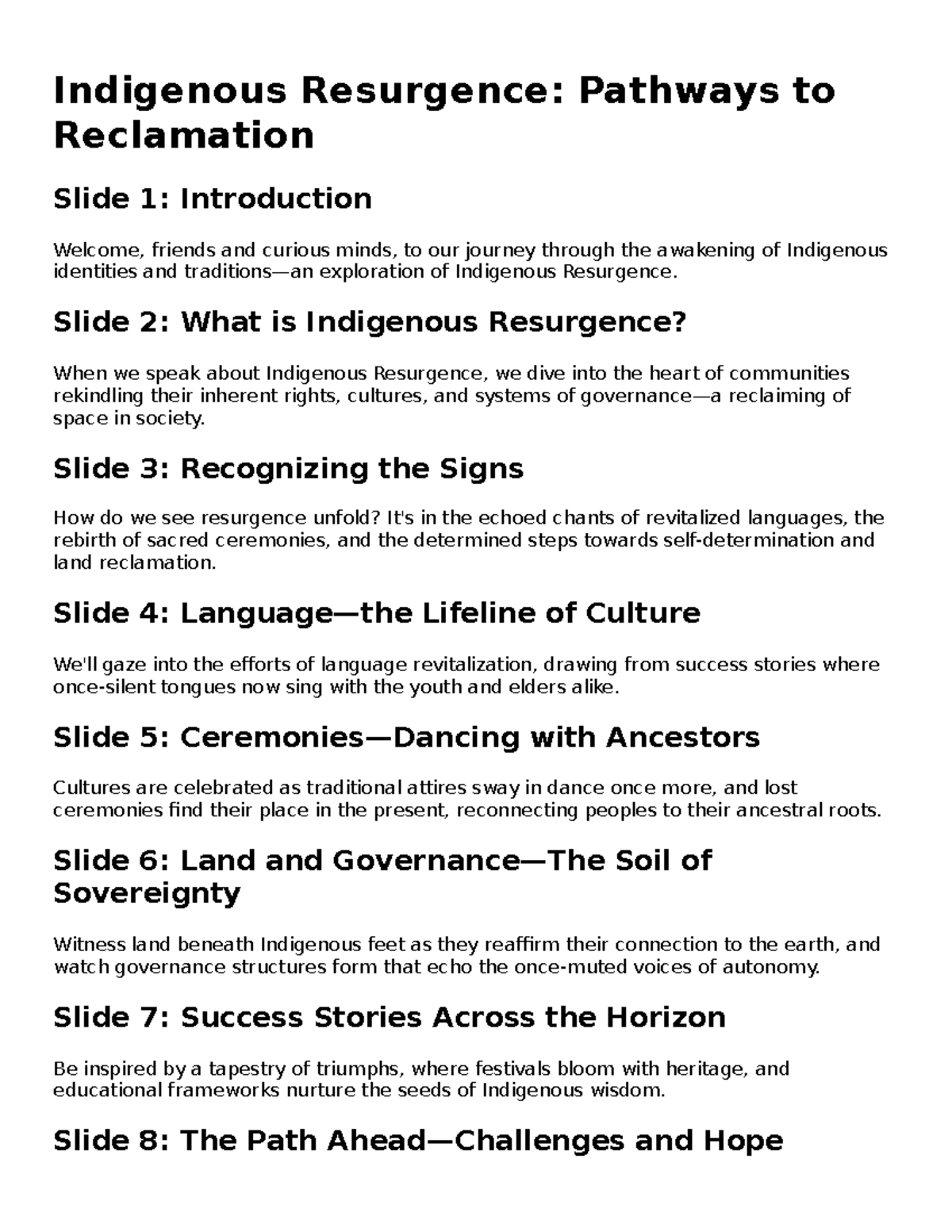 MC Script for Indigenous Resurgence Presentation (Final Exam) - Studocu